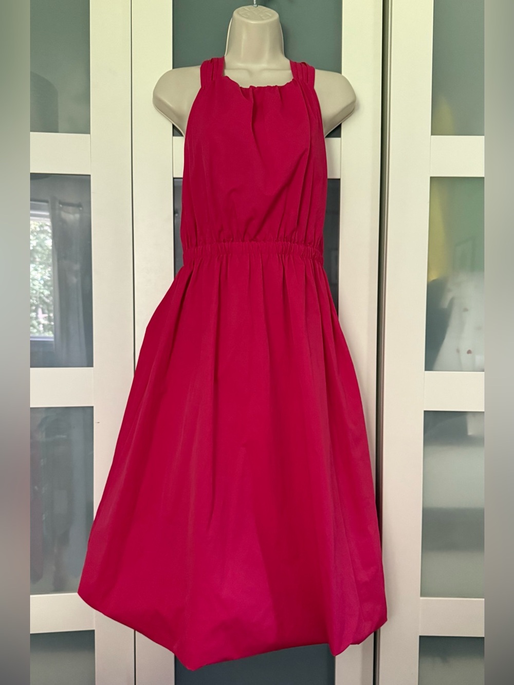 Banana Republic Factory Hot Pink Open Back Bubble Hem Midi Dress - Size Small